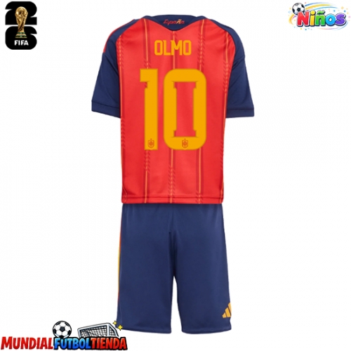 Camiseta España Dani Olmo #10 Primera Equipación Replica Mundial 2026 para niños mangas cortas (+ Pantalones cortos)
